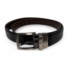 Chaps Men’s Reversible Black Brown Belt with Pewter Buckle, Size 34-36